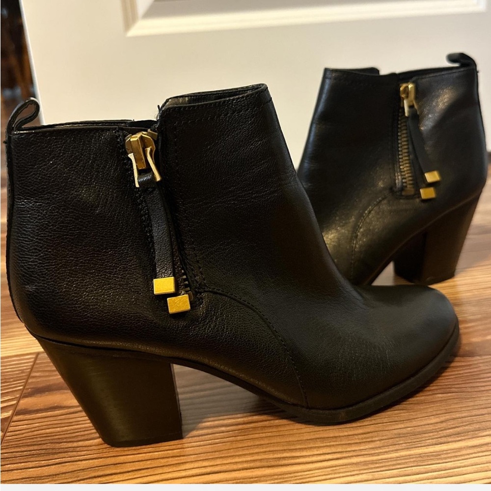 Franco Sarto Black Ankle Booties with Gold Accents